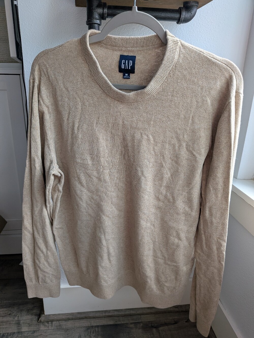 GAP Men's 100% Cotton Crewneck Knit Sweater Tan Beige Medium